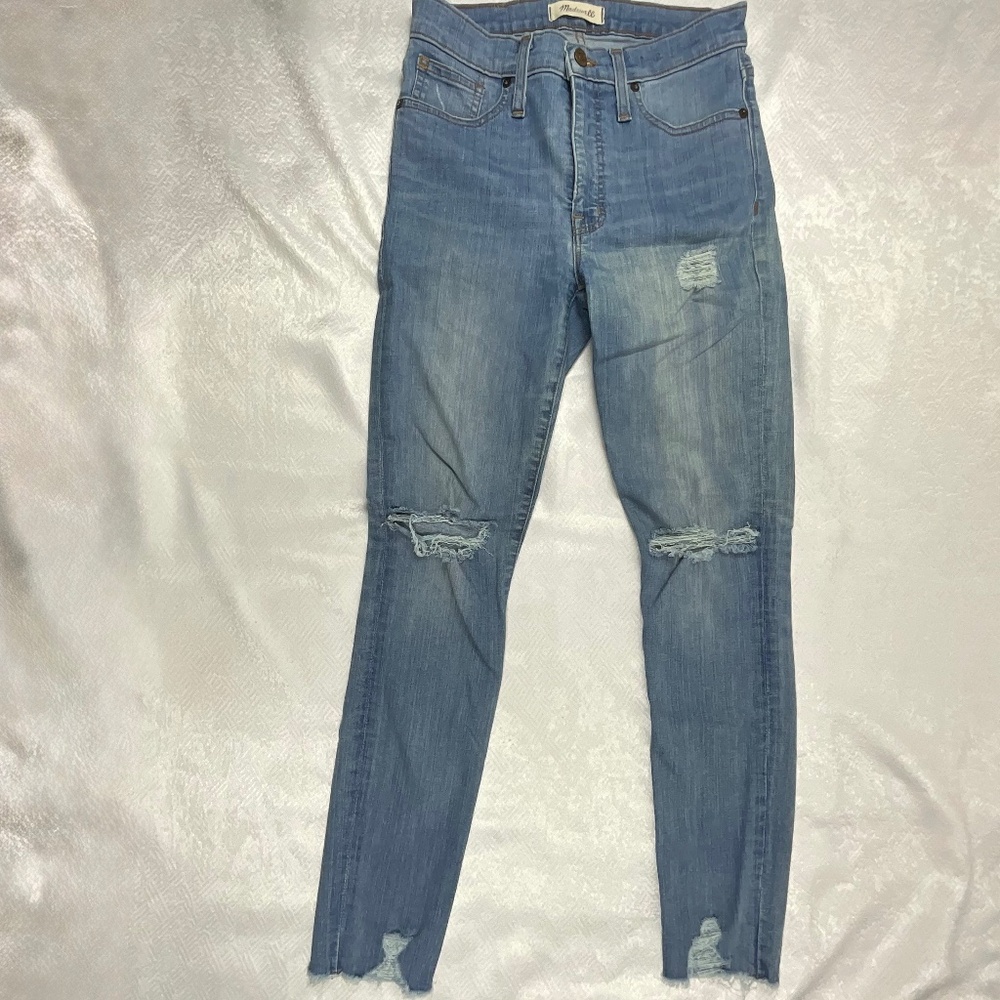 Madewell Women’s 9” High Rise Skinny Jeans Sz 27 Blue Distressed Ripped Raw Hem